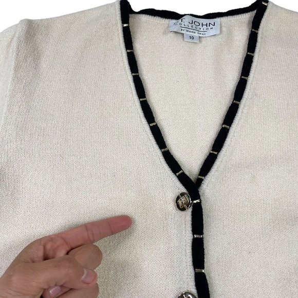 VTG St. John Collection Cream Knit Duster Cardigan Sweater- USA- Womens Size 10 - Picture 9 of 12